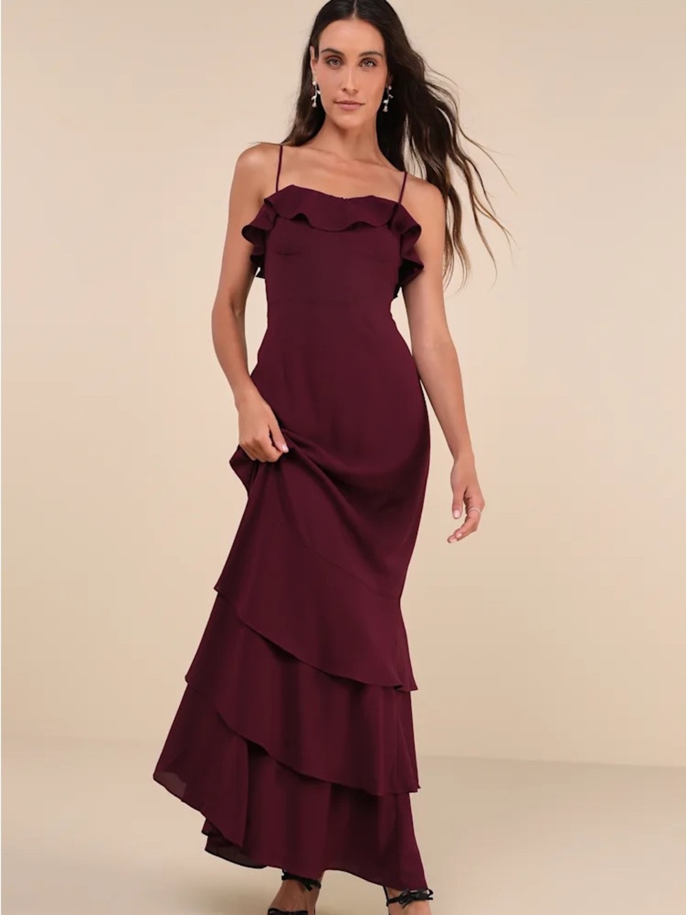 NWT Sz S Lulus Lively Evenings Plum Purple Sleeveless Tiered Maxi Dress